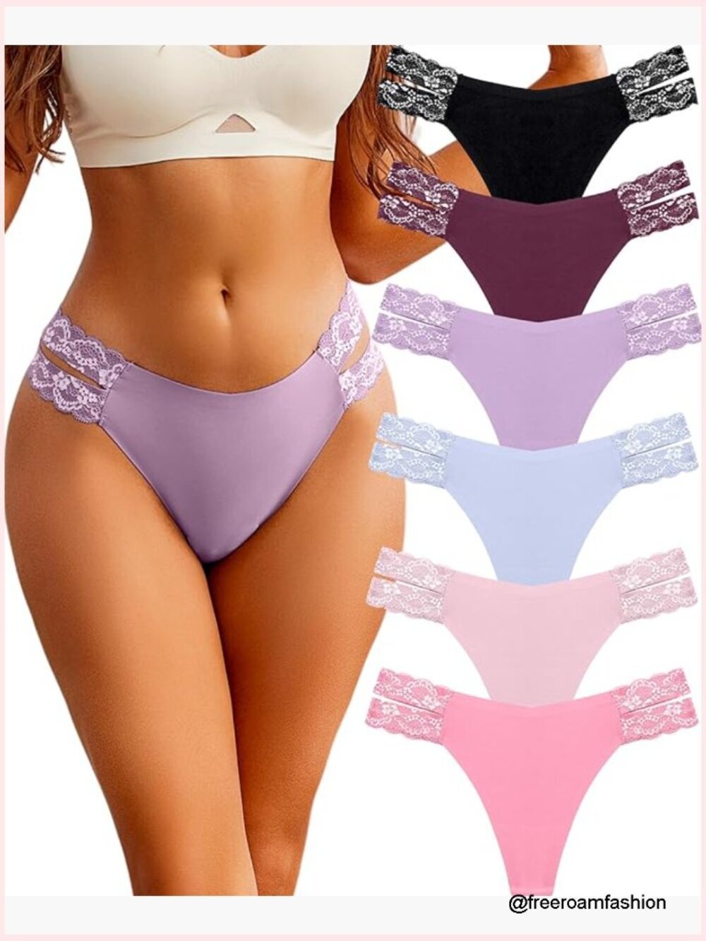 Seamless Thongs 6 Pack V-Waist T-Back Panties X-Large Lightweight